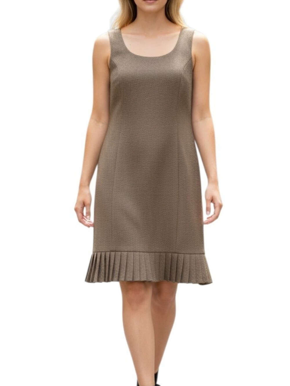 Danny & Nicole Brown Textured Ruffle Bottom Career Dress